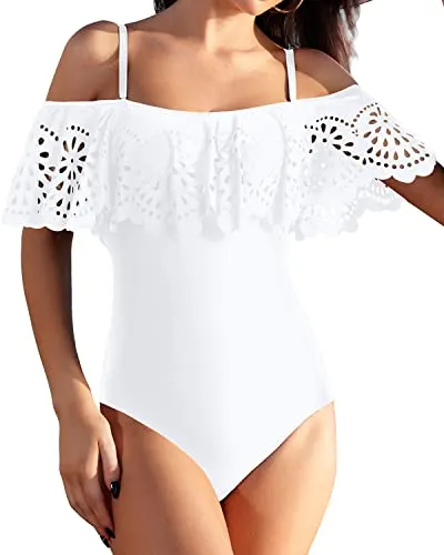 Ruffle Swimwear For Teen Girls Slimming One Piece Swimsuits-White