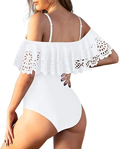 Ruffle Swimwear For Teen Girls Slimming One Piece Swimsuits-White