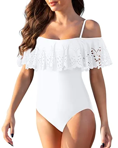 Ruffle Swimwear For Teen Girls Slimming One Piece Swimsuits-White