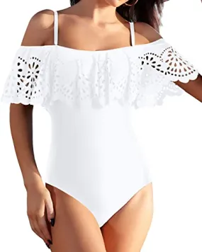Ruffle Swimwear For Teen Girls Slimming One Piece Swimsuits-White