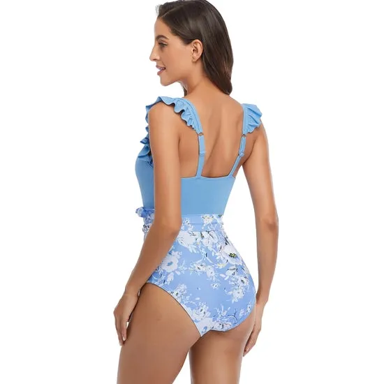 Ruffle Trim One Piece Swimsuit With Belt-NOT ELIGIBLE FOR EXCHANGE OR REFUND