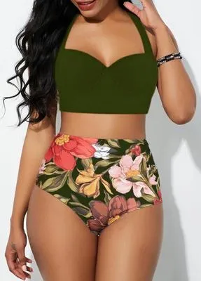 Sexy High Waist Bikini Swimsuit Women Swimwear Print Push Up Bikini Set Bandeau Two Piece Suit Beach Wear Swimming Suit 2020 New