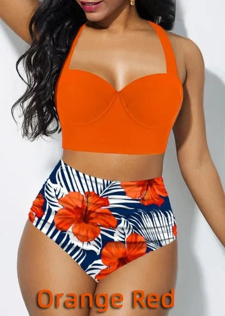 Sexy High Waist Bikini Swimsuit Women Swimwear Print Push Up Bikini Set Bandeau Two Piece Suit Beach Wear Swimming Suit 2020 New