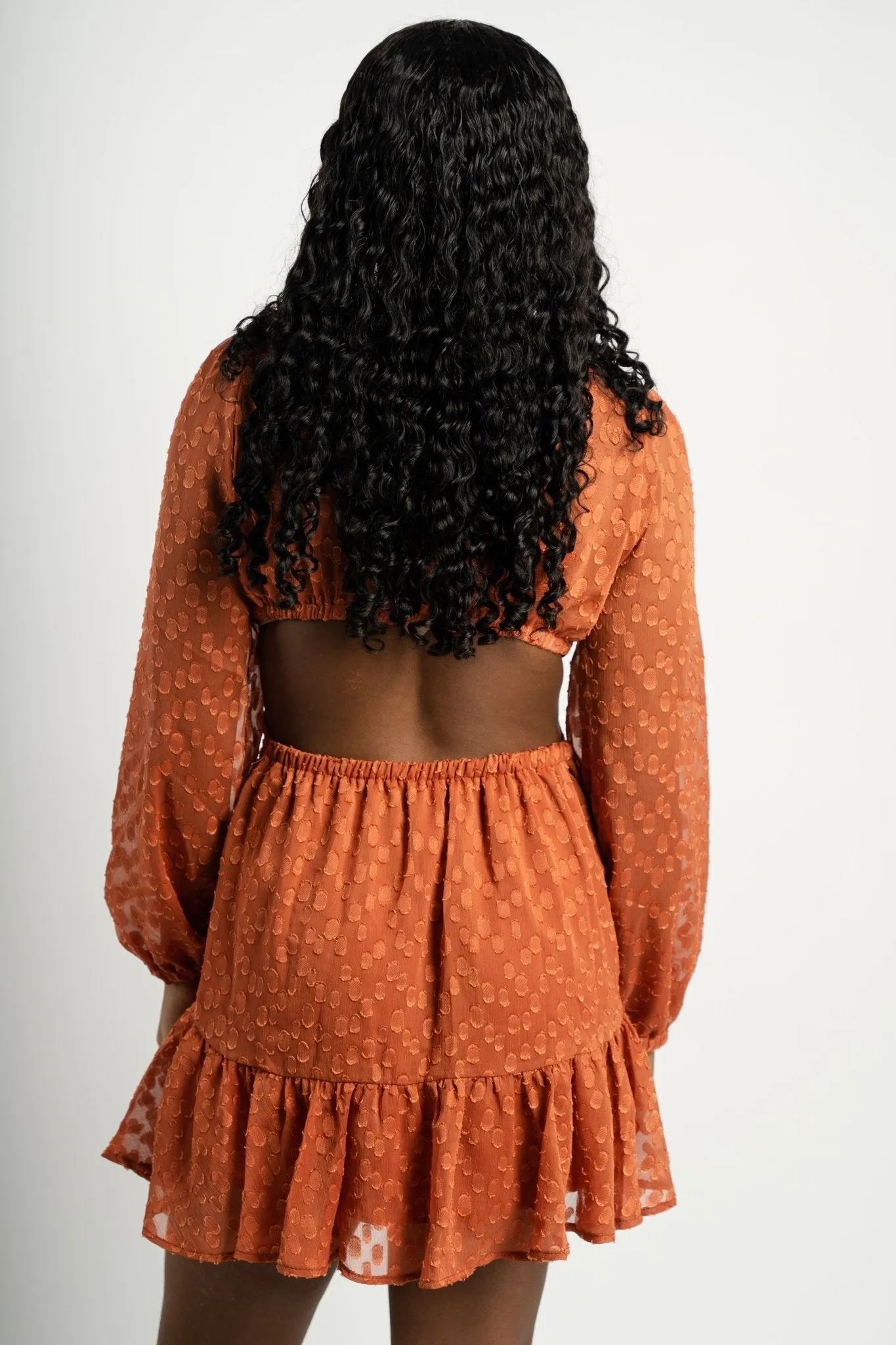Side cut out open back dress cinnamon