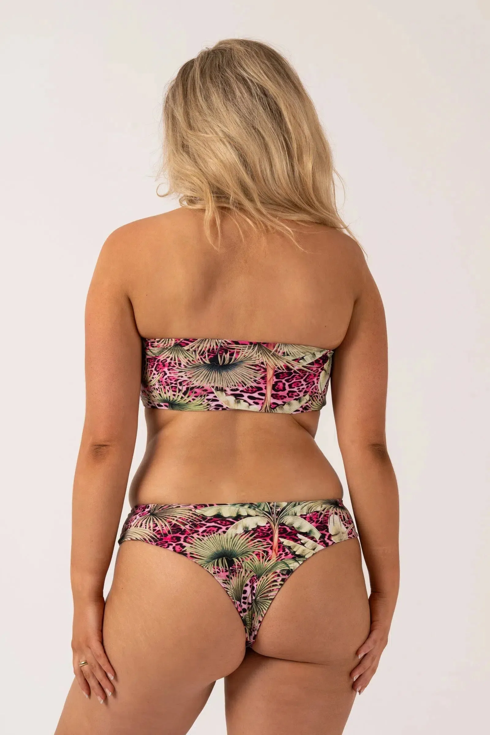 Silky Reversible Bandeau Bow Bikini Top - Pink Tropical Leopard
