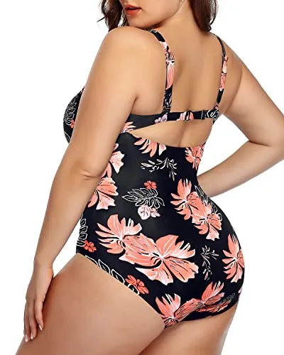 Snakeskin Cutout V Neck Monokini Swimwear-Black Orange Floral