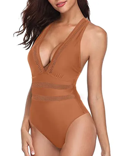 Sultry See Through Long Torso Monokini Bathing Suit-Brown