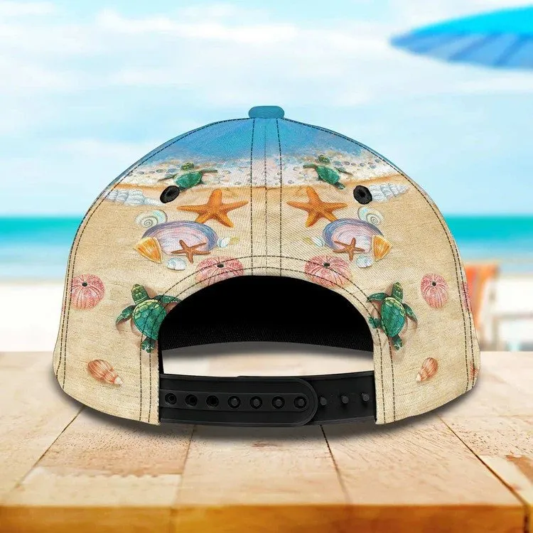 Summer Personalized Seashell Beach Turtle 3D Baseball Cap for Girl, Beach Turtle Hat for Daughter