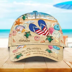 Summer Personalized Seashell Beach Turtle 3D Baseball Cap for Girl, Beach Turtle Hat for Daughter