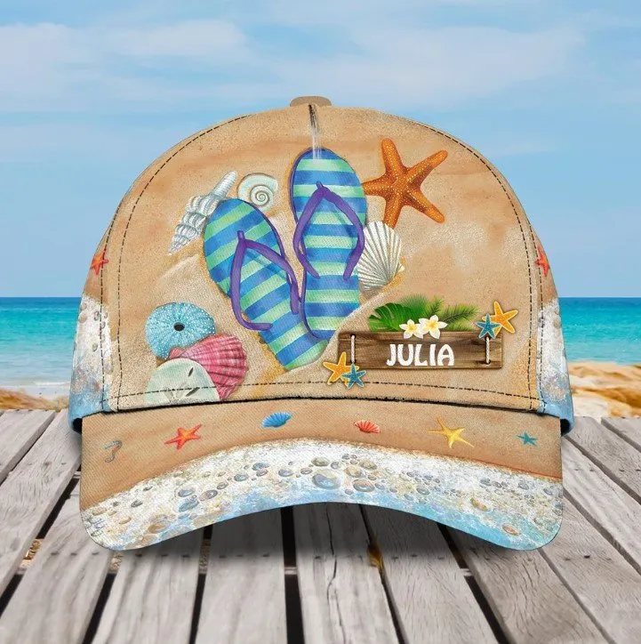Summer Personalized Seashell Beach Turtle 3D Baseball Cap for Girl, Beach Turtle Hat for Daughter