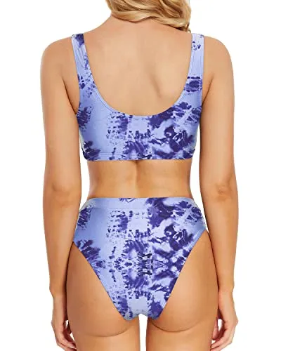 Underboob Sexy Push Up Two Piece Bikini Set For Women-Blue Tie Dye