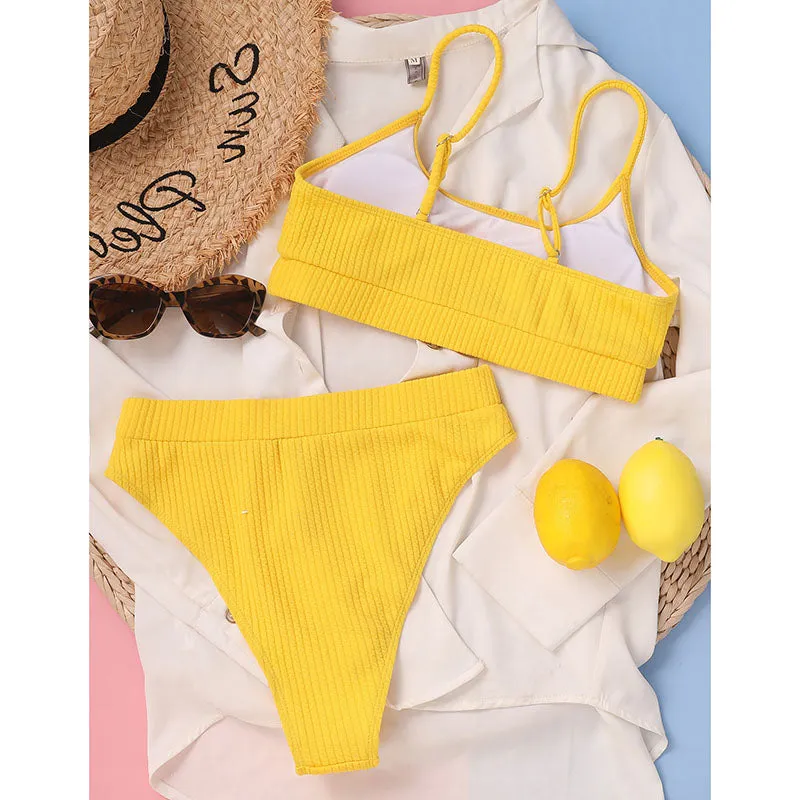 VenusFox High Waist Bikinis Swimwear Women Push Up Swimsuits Ribbed Bathing Suits High Cut Sexy Biquini 2021 Summer Beachwear