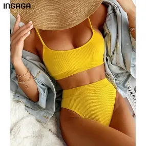 VenusFox High Waist Bikinis Swimwear Women Push Up Swimsuits Ribbed Bathing Suits High Cut Sexy Biquini 2021 Summer Beachwear