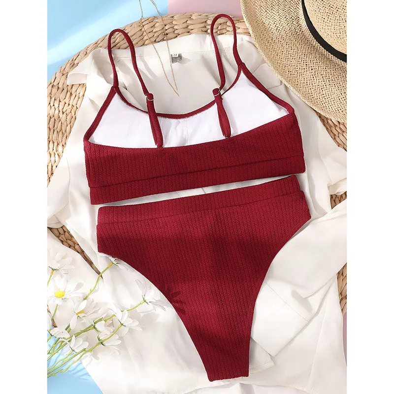 VenusFox High Waist Bikinis Swimwear Women Push Up Swimsuits Ribbed Bathing Suits High Cut Sexy Biquini 2021 Summer Beachwear