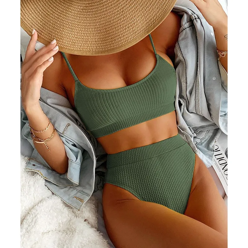 VenusFox High Waist Bikinis Swimwear Women Push Up Swimsuits Ribbed Bathing Suits High Cut Sexy Biquini 2021 Summer Beachwear