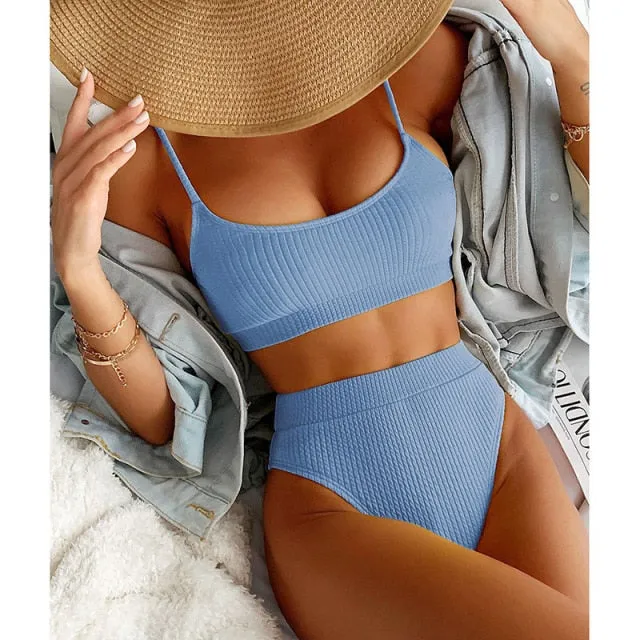 VenusFox High Waist Bikinis Swimwear Women Push Up Swimsuits Ribbed Bathing Suits High Cut Sexy Biquini 2021 Summer Beachwear