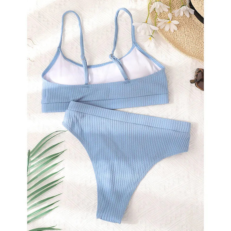 VenusFox High Waist Bikinis Swimwear Women Push Up Swimsuits Ribbed Bathing Suits High Cut Sexy Biquini 2021 Summer Beachwear