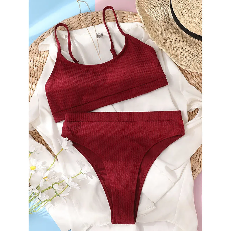 VenusFox High Waist Bikinis Swimwear Women Push Up Swimsuits Ribbed Bathing Suits High Cut Sexy Biquini 2021 Summer Beachwear