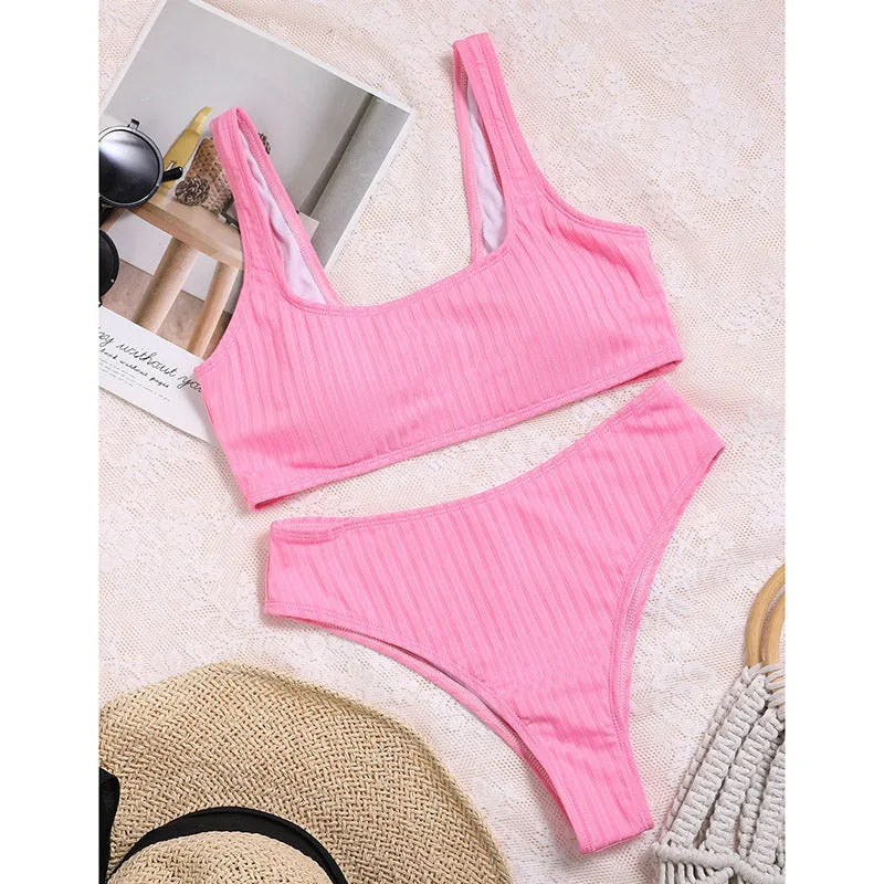 VenusFox High Waist Bikinis Swimwear Women Push Up Swimsuits Ribbed Bathing Suits High Cut Sexy Biquini 2021 Summer Beachwear