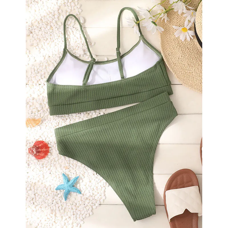 VenusFox High Waist Bikinis Swimwear Women Push Up Swimsuits Ribbed Bathing Suits High Cut Sexy Biquini 2021 Summer Beachwear