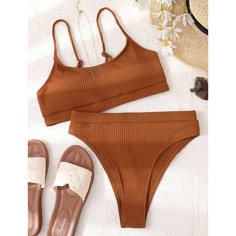 VenusFox High Waist Bikinis Swimwear Women Push Up Swimsuits Ribbed Bathing Suits High Cut Sexy Biquini 2021 Summer Beachwear
