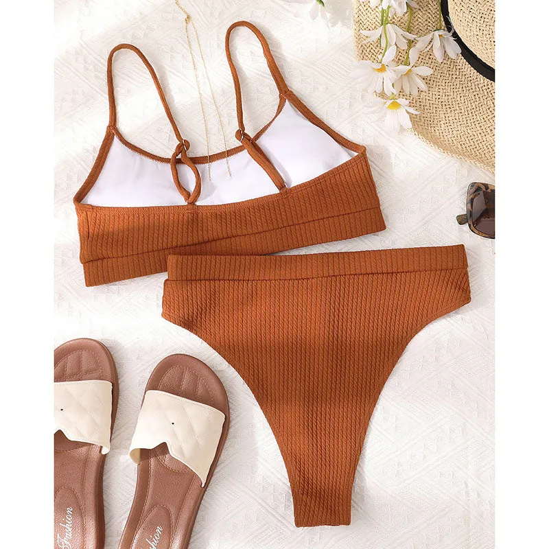 VenusFox High Waist Bikinis Swimwear Women Push Up Swimsuits Ribbed Bathing Suits High Cut Sexy Biquini 2021 Summer Beachwear