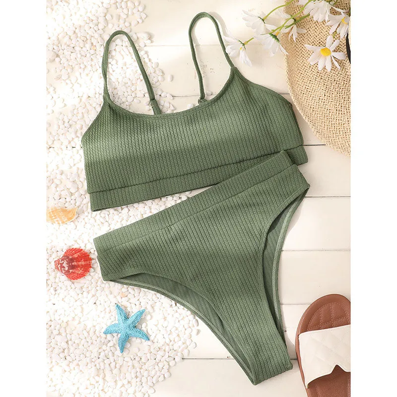 VenusFox High Waist Bikinis Swimwear Women Push Up Swimsuits Ribbed Bathing Suits High Cut Sexy Biquini 2021 Summer Beachwear