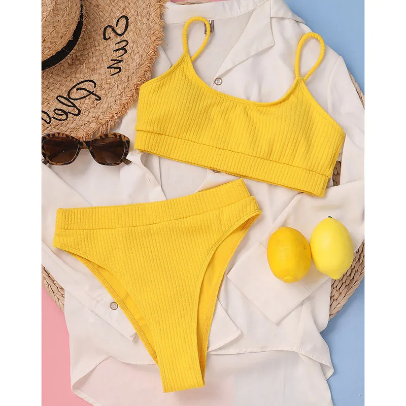 VenusFox High Waist Bikinis Swimwear Women Push Up Swimsuits Ribbed Bathing Suits High Cut Sexy Biquini 2021 Summer Beachwear