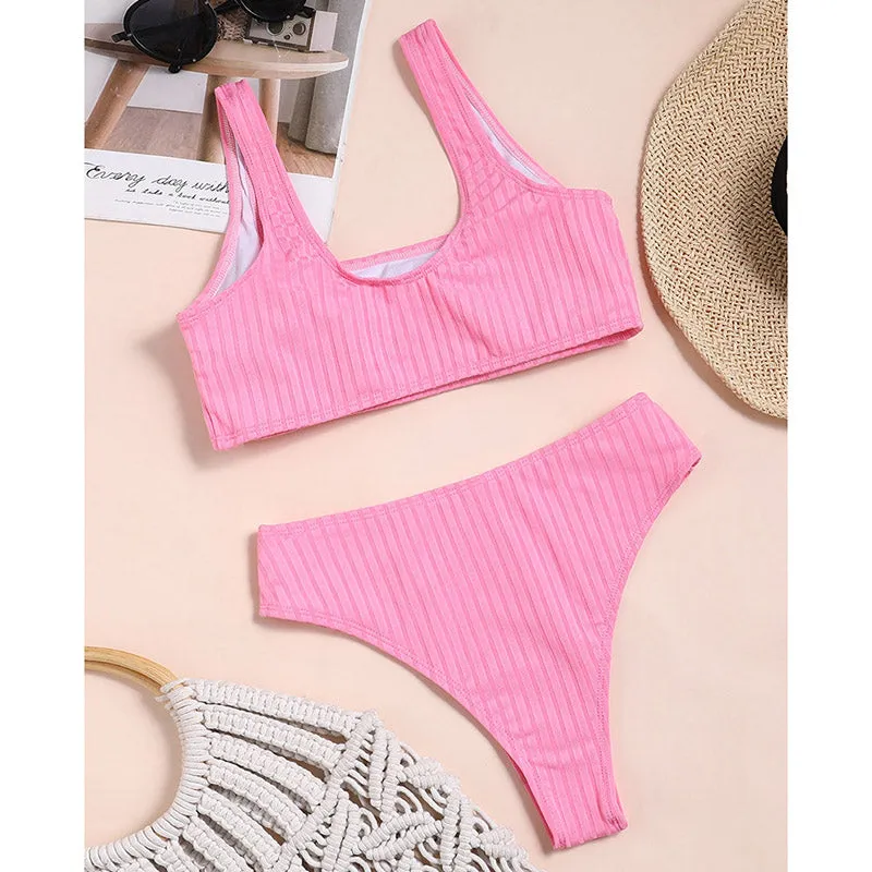 VenusFox High Waist Bikinis Swimwear Women Push Up Swimsuits Ribbed Bathing Suits High Cut Sexy Biquini 2021 Summer Beachwear