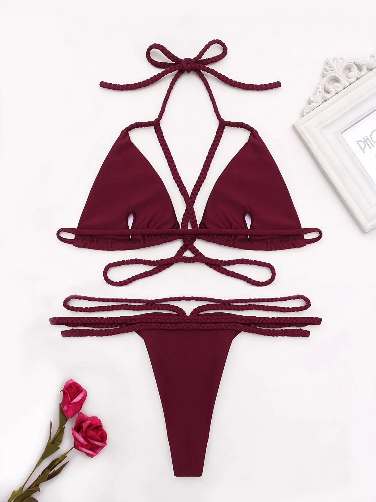Wholesale Burgundy Sleeveless Bikinis