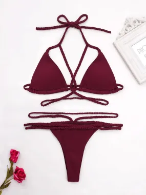Wholesale Burgundy Sleeveless Bikinis