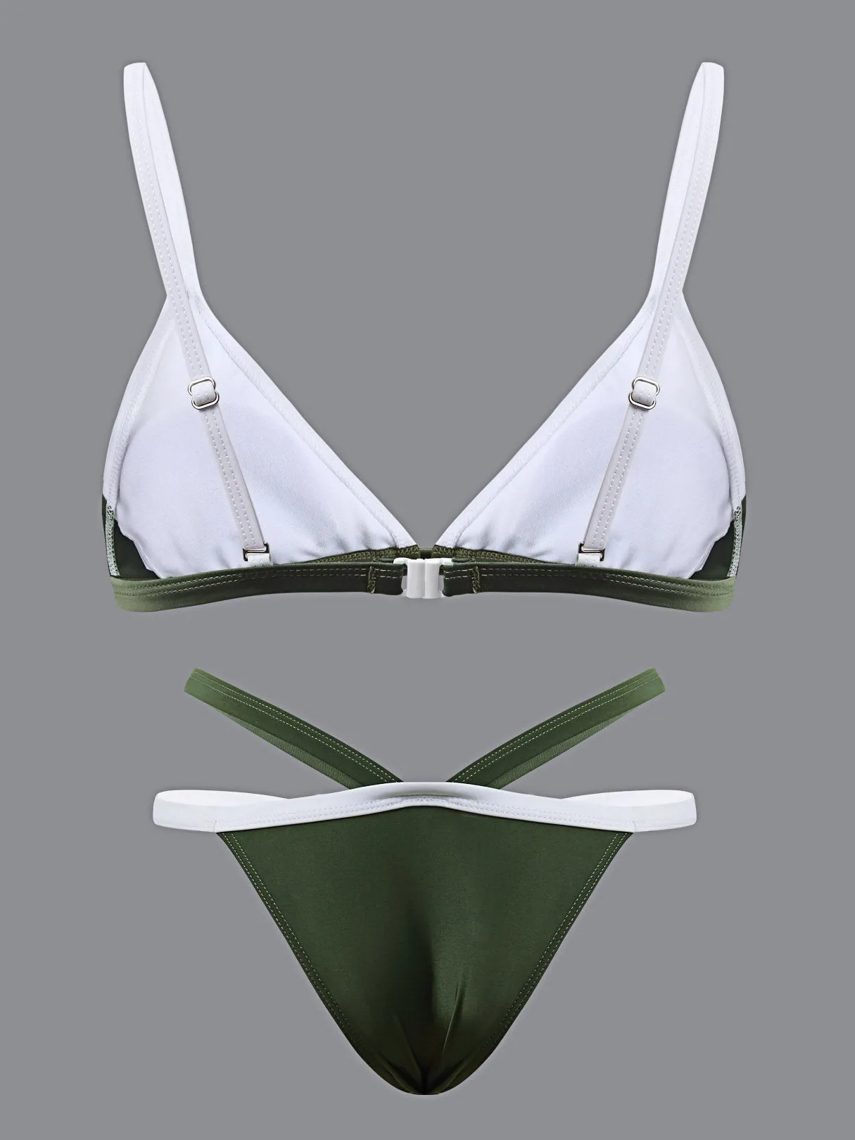 Wholesale Khaki V-Neck Sleeveless Two Piece Bikinis