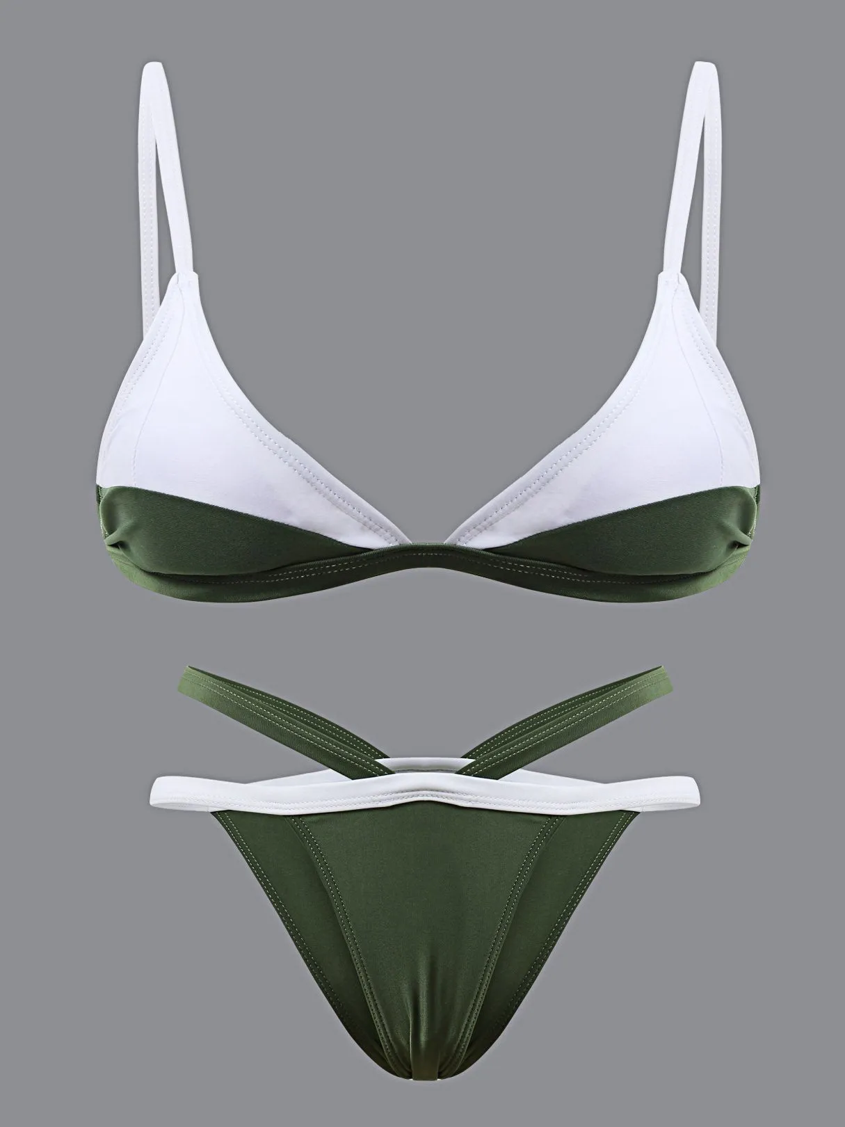 Wholesale Khaki V-Neck Sleeveless Two Piece Bikinis
