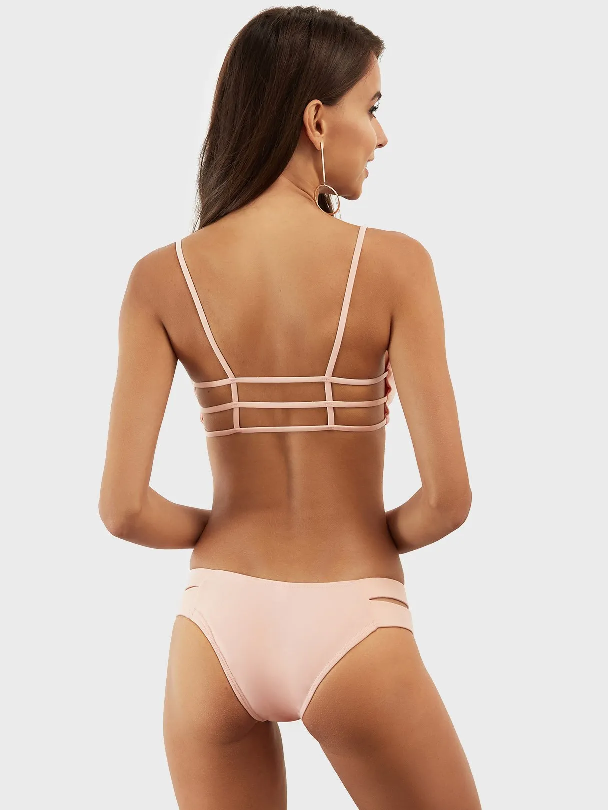 Wholesale Pink Scoop Neck Sleeveless Plain Bikinis
