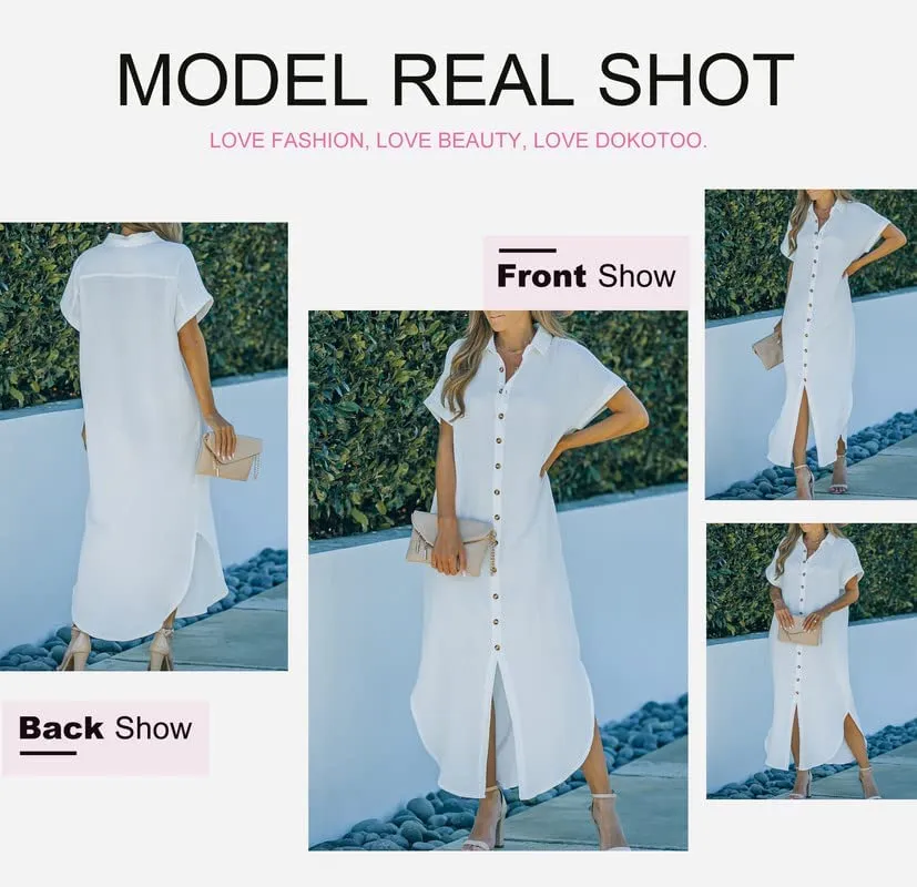 Womens Casual Short Sleeve Side Split Button Down Long Kimonos Cardigans Swimsuit Cover Ups