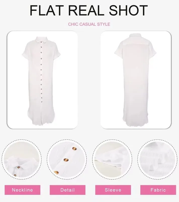 Womens Casual Short Sleeve Side Split Button Down Long Kimonos Cardigans Swimsuit Cover Ups