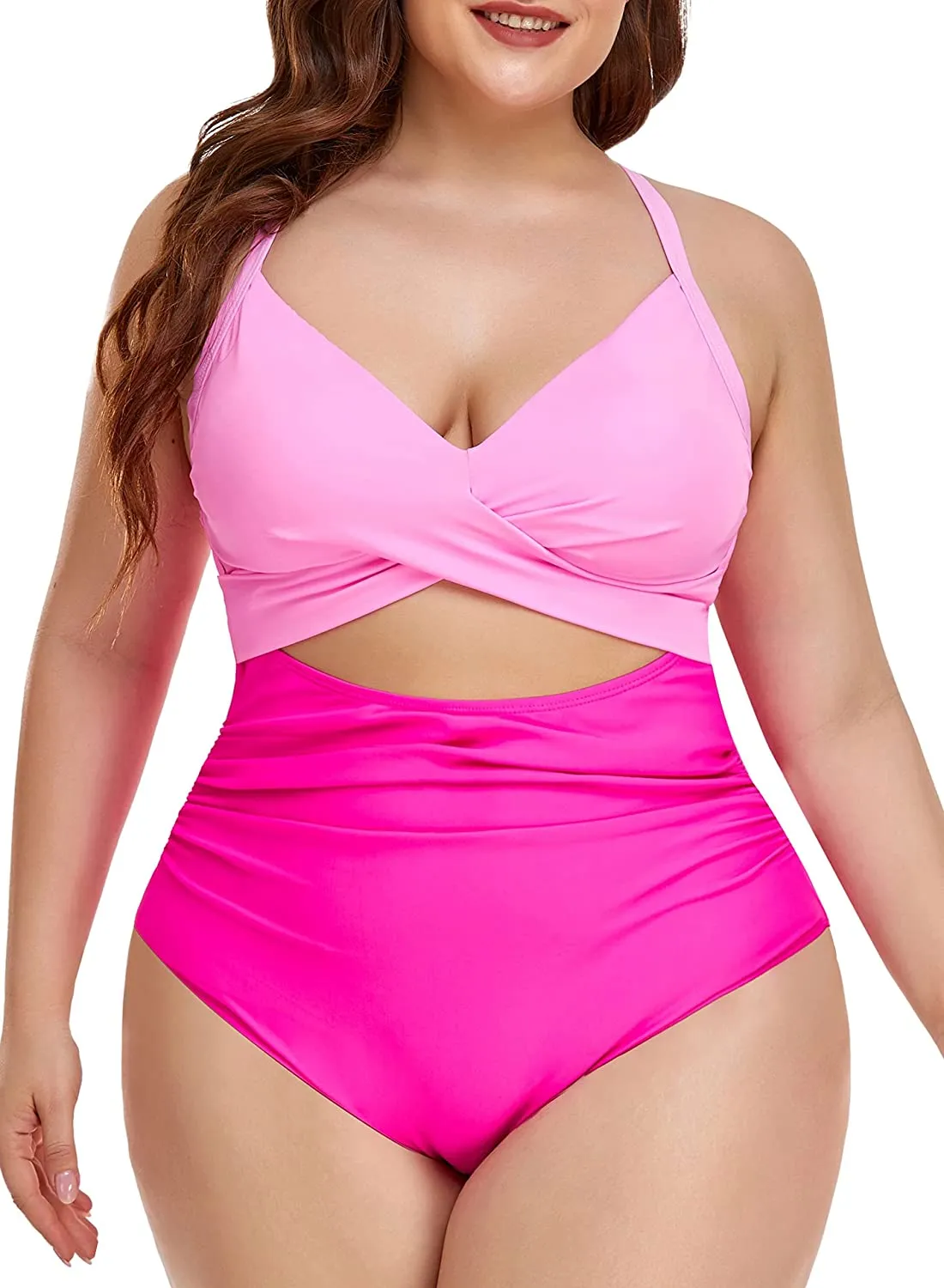 Women's One Piece Swimsuits Tummy Control Cutout High Waisted Bathing Suit Wrap Tie Back 1 Piece Swimsuit