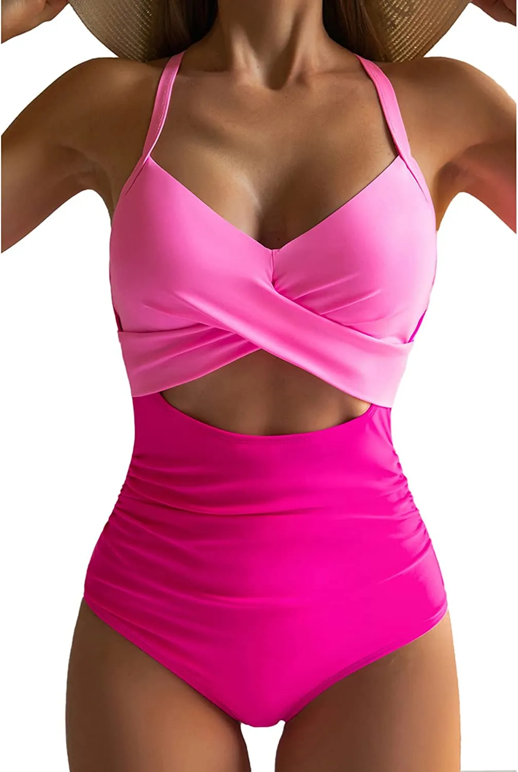 Women's One Piece Swimsuits Tummy Control Cutout High Waisted Bathing Suit Wrap Tie Back 1 Piece Swimsuit