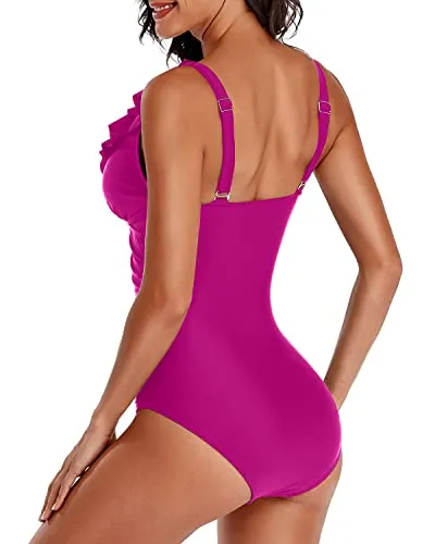 Women's Tummy Control One Piece Swimsuit V Neck Slimming Monokini Swimwear