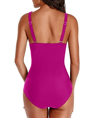 Women's Tummy Control One Piece Swimsuit V Neck Slimming Monokini Swimwear